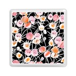 Boho Black Pink Flowers Watercolor VI Memory Card Reader (Square) Front