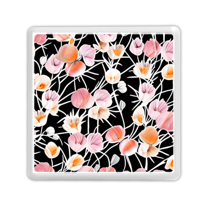 Boho Black Pink Flowers Watercolor VI Memory Card Reader (Square)