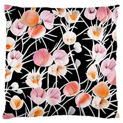 Boho Black Pink Flowers Watercolor Vi Large Cushion Case (one Side) by GardenOfOphir