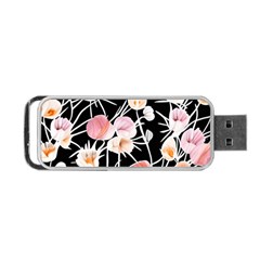 Boho Black Pink Flowers Watercolor Vi Portable Usb Flash (two Sides) by GardenOfOphir