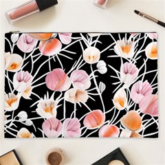 Boho Black Pink Flowers Watercolor Vi Cosmetic Bag (xxl) by GardenOfOphir