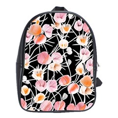 Boho Black Pink Flowers Watercolor Vi School Bag (xl) by GardenOfOphir