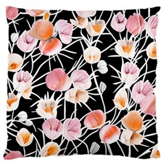 Boho Black Pink Flowers Watercolor Vi Standard Premium Plush Fleece Cushion Case (one Side) by GardenOfOphir