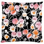 Boho Black Pink Flowers Watercolor VI Standard Premium Plush Fleece Cushion Case (One Side) Front