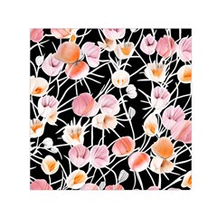 Boho Black Pink Flowers Watercolor Vi Square Satin Scarf (30  X 30 ) by GardenOfOphir