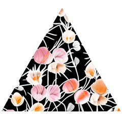 Boho Black Pink Flowers Watercolor Vi Wooden Puzzle Triangle by GardenOfOphir