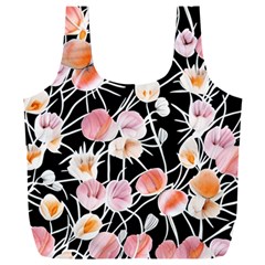 Boho Black Pink Flowers Watercolor Vi Full Print Recycle Bag (xxl) by GardenOfOphir