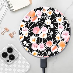 Boho Black Pink Flowers Watercolor Vi Wireless Fast Charger(white) by GardenOfOphir