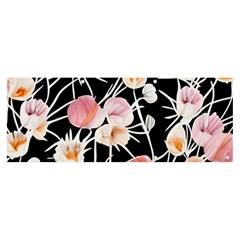 Boho Black Pink Flowers Watercolor Vi Banner And Sign 8  X 3  by GardenOfOphir