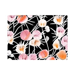 Boho Black Pink Flowers Watercolor Vi One Side Premium Plush Fleece Blanket (mini) by GardenOfOphir