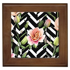 Black Chevron Peach Lilies Framed Tile by GardenOfOphir