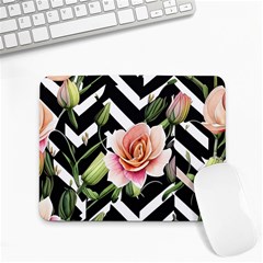 Black Chevron Peach Lilies Small Mousepad by GardenOfOphir