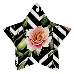 Black Chevron Peach Lilies Ornament (star)