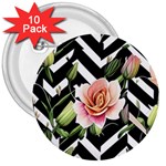 Black Chevron Peach Lilies 3  Buttons (10 pack)  Front