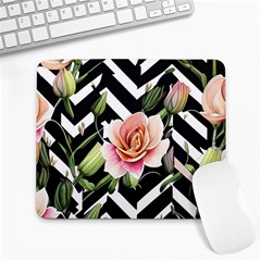 Black Chevron Peach Lilies Large Mousepad by GardenOfOphir