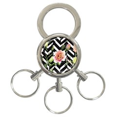 Black Chevron Peach Lilies 3-ring Key Chain by GardenOfOphir