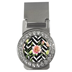 Black Chevron Peach Lilies Money Clips (cz)  by GardenOfOphir