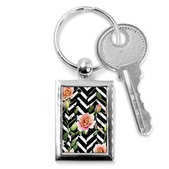 Black Chevron Peach Lilies Key Chain (rectangle) by GardenOfOphir