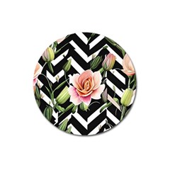 Black Chevron Peach Lilies Magnet 3  (round) by GardenOfOphir