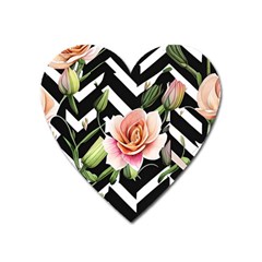 Black Chevron Peach Lilies Heart Magnet by GardenOfOphir