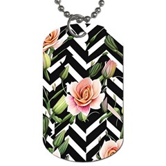 Black Chevron Peach Lilies Dog Tag (one Side) by GardenOfOphir