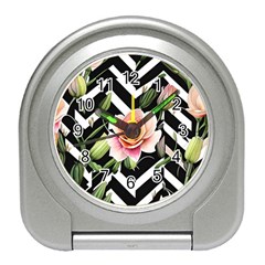 Black Chevron Peach Lilies Travel Alarm Clock by GardenOfOphir