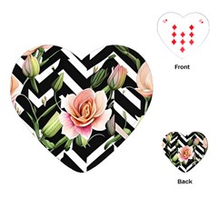 Black Chevron Peach Lilies Playing Cards Single Design (heart) by GardenOfOphir