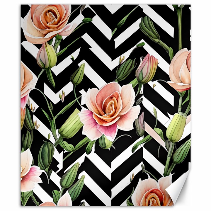 Black Chevron Peach Lilies Canvas 8  x 10 