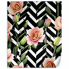 Black Chevron Peach Lilies Canvas 16  X 20  by GardenOfOphir