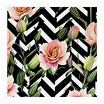 Black Chevron Peach Lilies Medium Glasses Cloth (2 Sides) Front