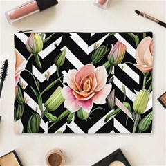 Black Chevron Peach Lilies Cosmetic Bag (xl) by GardenOfOphir