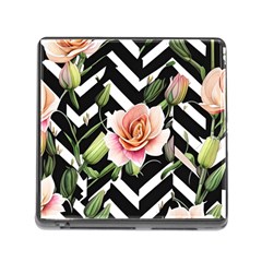 Black Chevron Peach Lilies Memory Card Reader (square 5 Slot) by GardenOfOphir