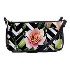 Black Chevron Peach Lilies Shoulder Clutch Bag by GardenOfOphir