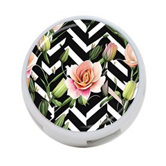 Black Chevron Peach Lilies 4-port Usb Hub (one Side) by GardenOfOphir