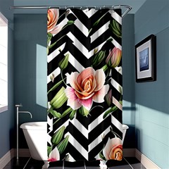 Black Chevron Peach Lilies Shower Curtain 36  X 72  (stall)  by GardenOfOphir