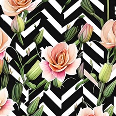 Black Chevron Peach Lilies Play Mat (square) by GardenOfOphir