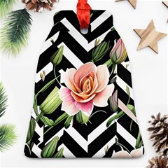 Black Chevron Peach Lilies Ornament (bell) by GardenOfOphir