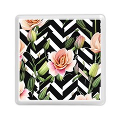 Black Chevron Peach Lilies Memory Card Reader (square) by GardenOfOphir