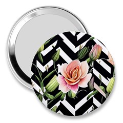 Black Chevron Peach Lilies 3  Handbag Mirrors by GardenOfOphir