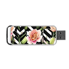 Black Chevron Peach Lilies Portable Usb Flash (one Side) by GardenOfOphir