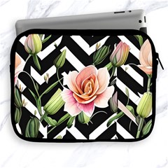 Black Chevron Peach Lilies Apple Ipad 2/3/4 Zipper Cases by GardenOfOphir