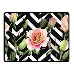 Black Chevron Peach Lilies Fleece Blanket (small) by GardenOfOphir