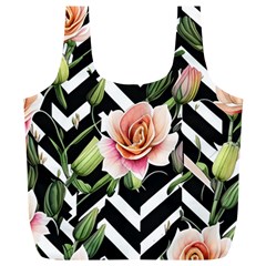 Black Chevron Peach Lilies Full Print Recycle Bag (xl) by GardenOfOphir