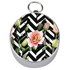 Black Chevron Peach Lilies Silver Compasses by GardenOfOphir