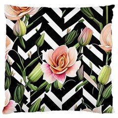 Black Chevron Peach Lilies Standard Premium Plush Fleece Cushion Case (two Sides) by GardenOfOphir