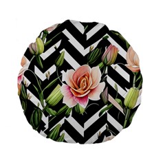 Black Chevron Peach Lilies Standard 15  Premium Flano Round Cushions by GardenOfOphir