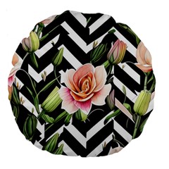 Black Chevron Peach Lilies Large 18  Premium Flano Round Cushions by GardenOfOphir