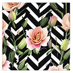 Black Chevron Peach Lilies Square Satin Scarf (36  X 36 ) by GardenOfOphir