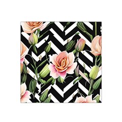 Black Chevron Peach Lilies Satin Bandana Scarf 22  X 22  by GardenOfOphir