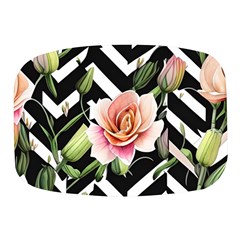 Black Chevron Peach Lilies Mini Square Pill Box by GardenOfOphir